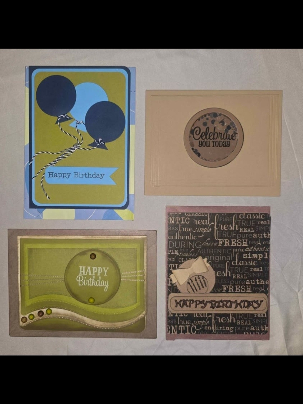Assorted Happy Birthday Card Set in Green, Blue, Tan